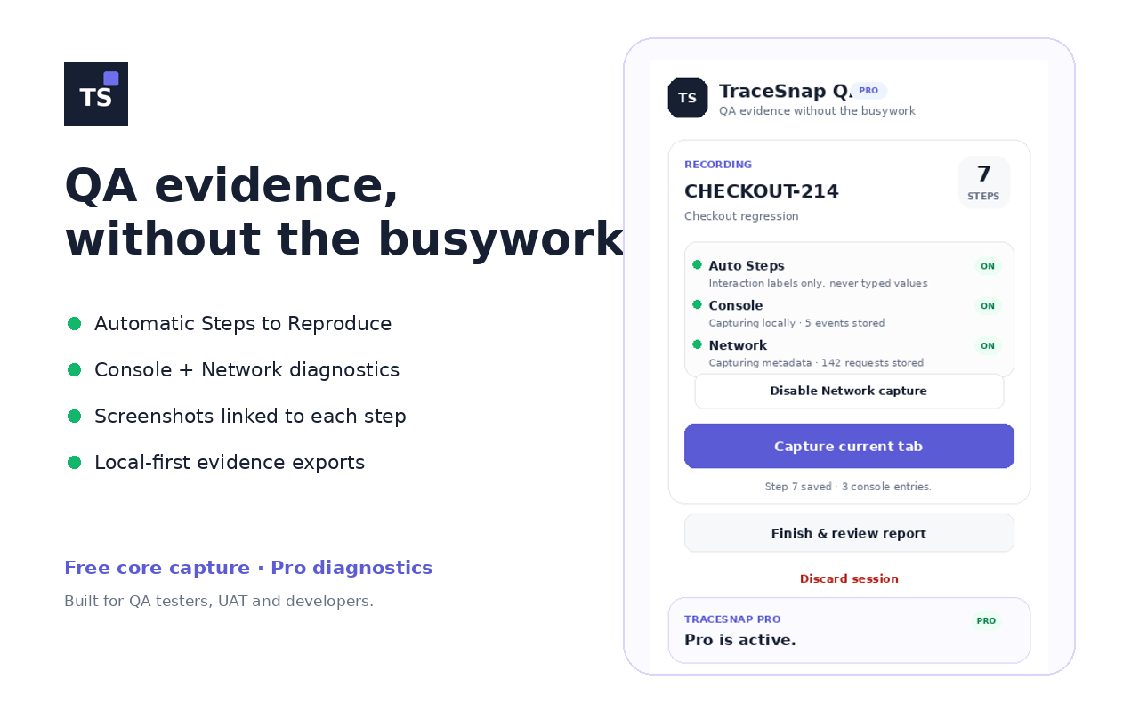 TraceSnap QA capture interface